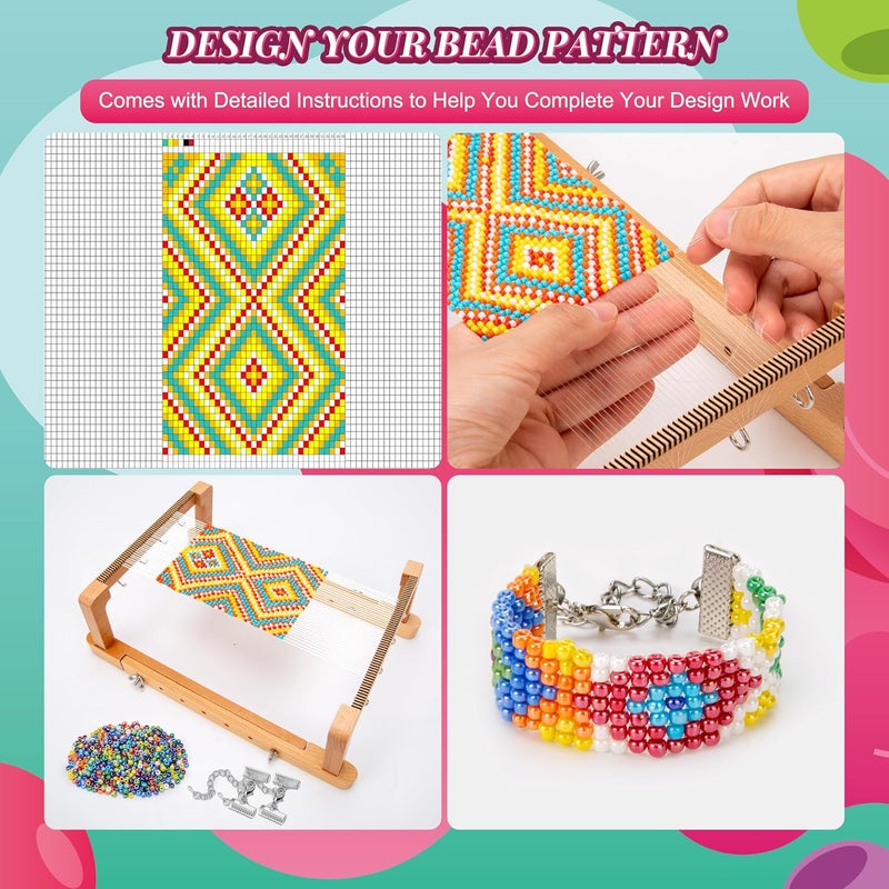 PP OPOUNT Adjustable Bead Loom Kit, Wood Loom Beading Supplies with Detailed Instructions, Practical Jewelry Making Accessories, Beading Loom Kits for Adults Jewelry Making Bracelets Belts - Image 4